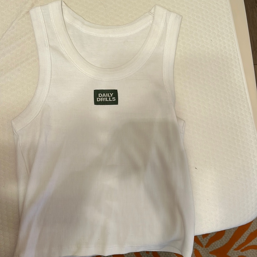 Daily Drills white ribbed logo tank